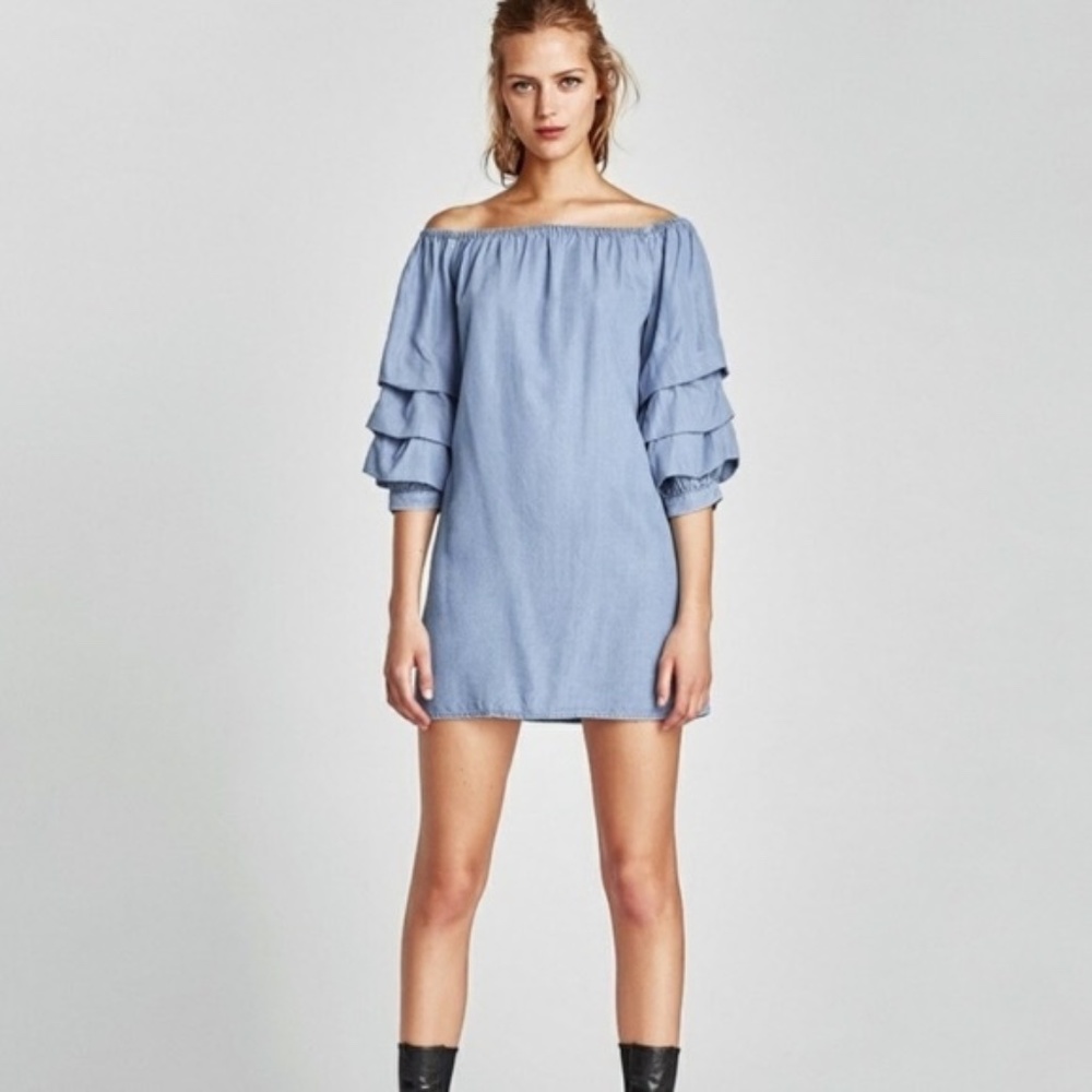 NWT ZARA Woman Butterfly Off Shoulder Dress Size XS